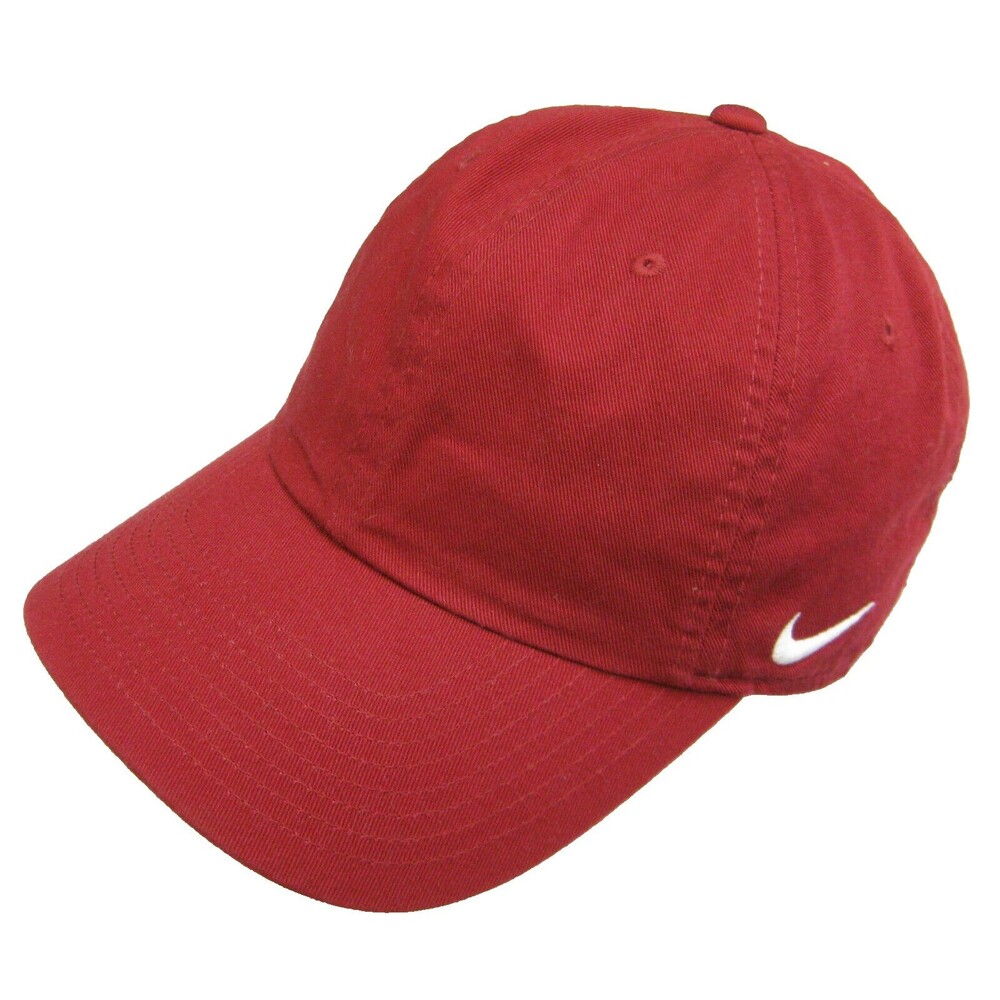 NIKE Men's Red Baseball Cap Swoosh Logo Hat (Adult Adjustable) 100% Cotton